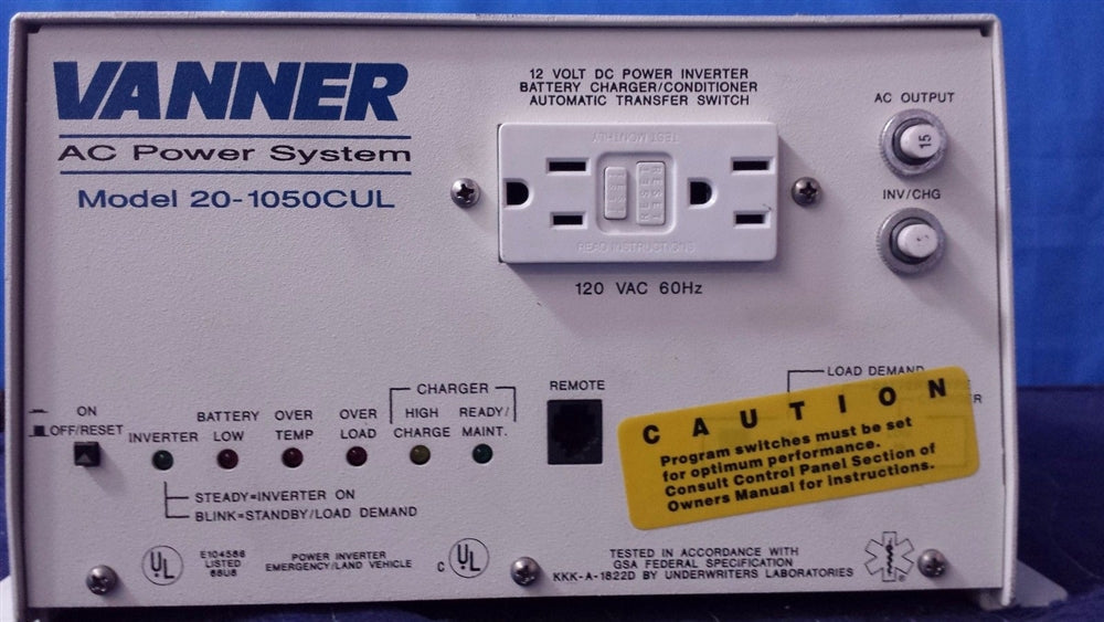 Vanner 1050W Inverter w/ battery charger & IFM1 - Vanner-20-1050CUL-DC